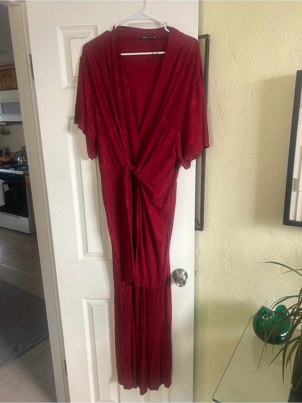 Zara Deep Burgundy Knot-Front Maxi Jumpsuit